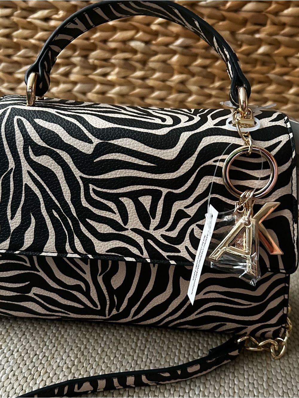 Anne Klein Zebra-Print Mitzy Satchel in Black and White with Gold Hardware